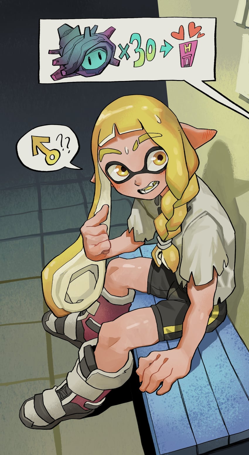 inkling player character, inkling boy, veronika, and super sea snail (splatoon and 1 more) drawn by chickenapple33