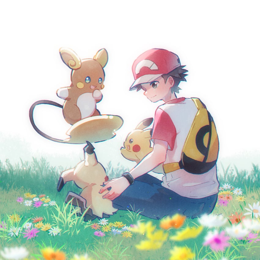 pikachu, red, mimikyu, and alolan raichu (pokemon and 1 more) drawn by maccha_pamocute