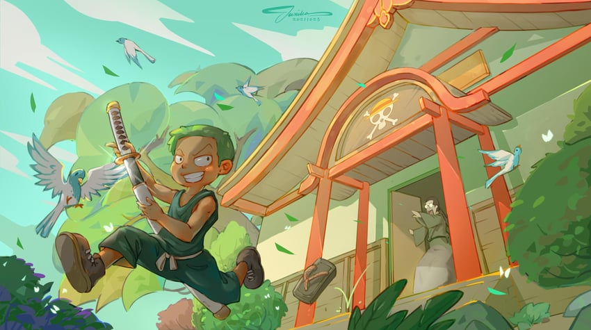 roronoa zoro and koushirou (one piece) drawn by juxika_xixi