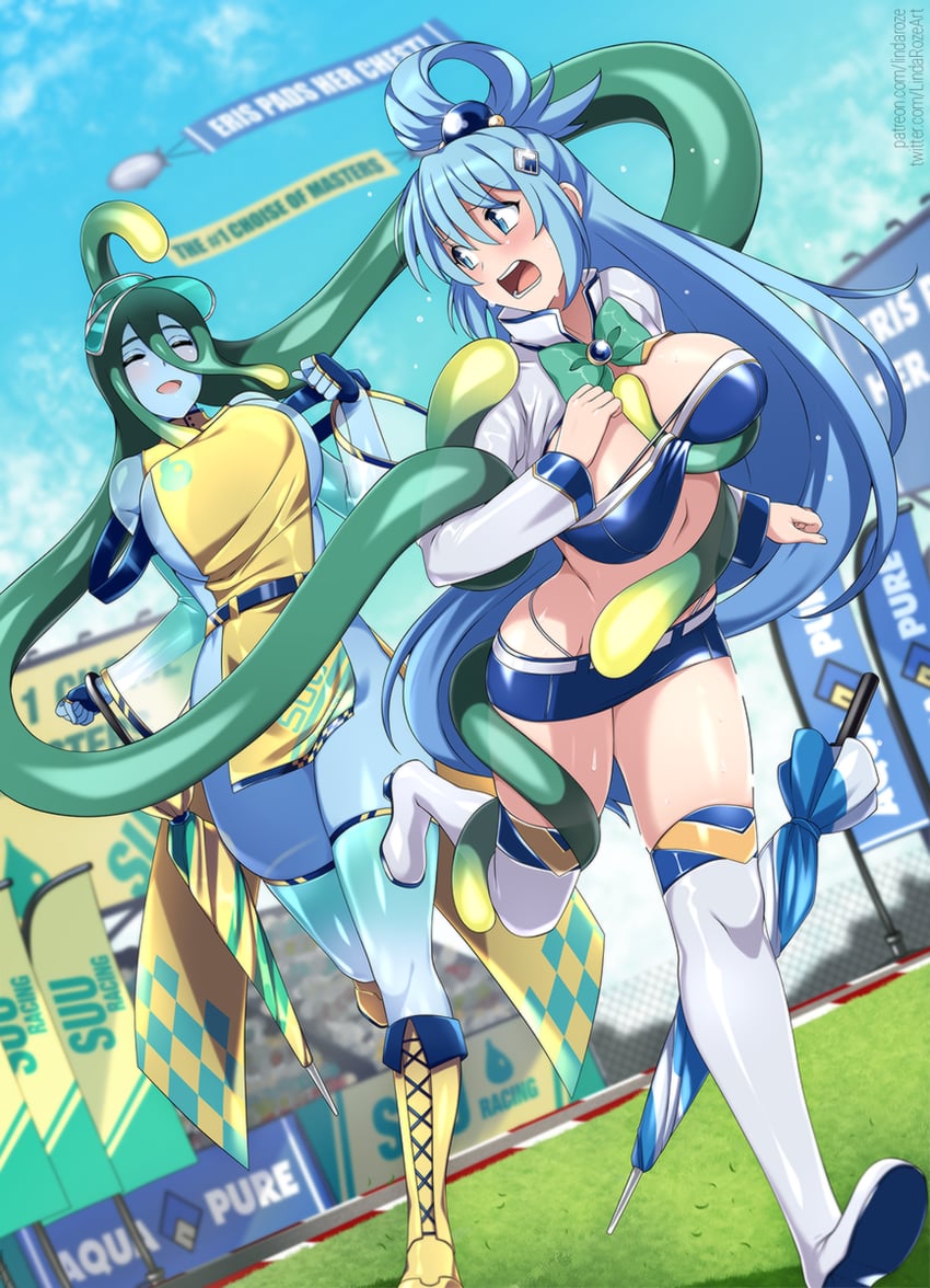 aqua and suu (kono subarashii sekai ni shukufuku wo! and 1 more) drawn by lindaroze