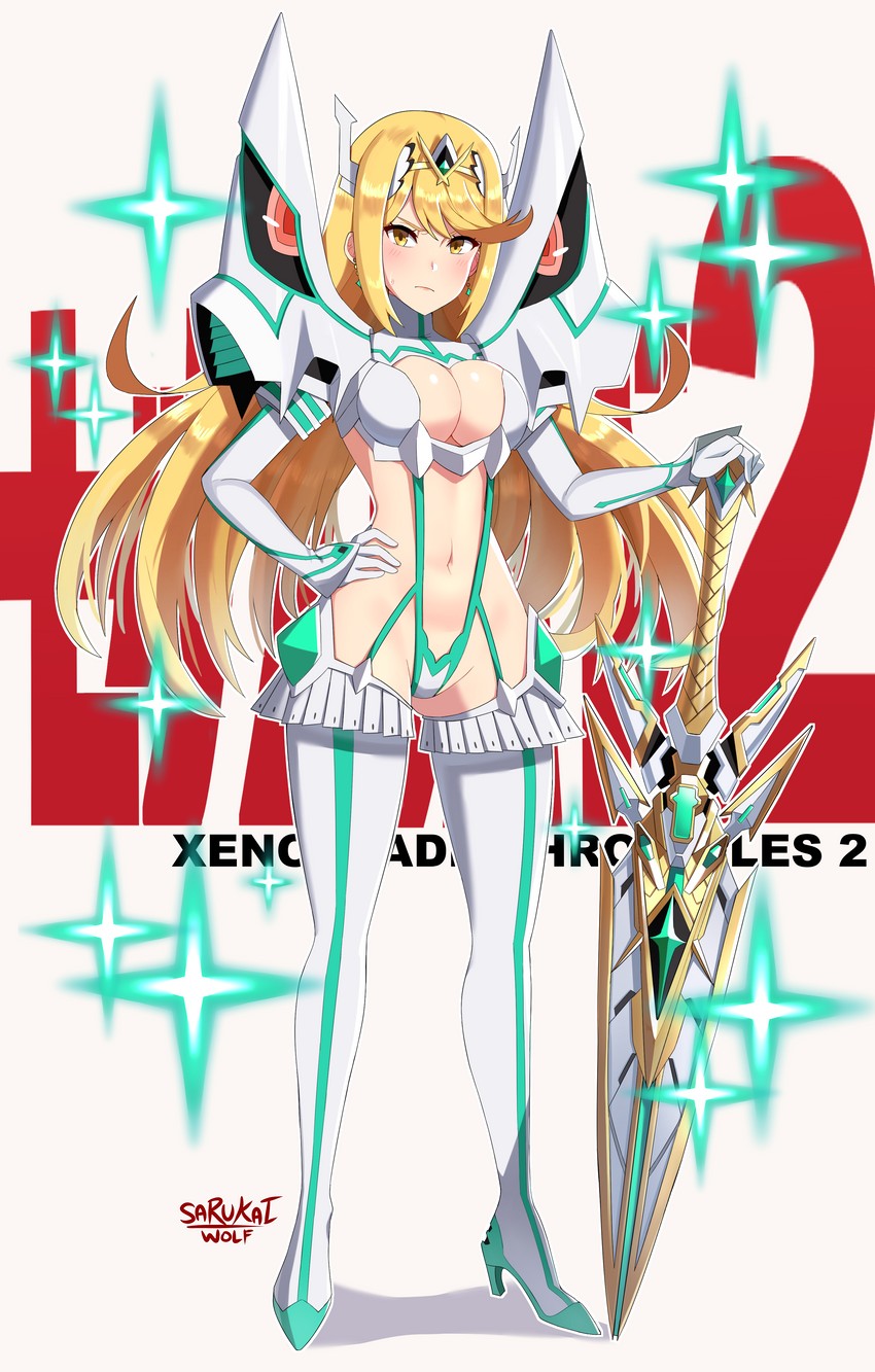 mythra, kiryuuin satsuki, and junketsu (xenoblade chronicles and 2 more) drawn by sarukaiwolf