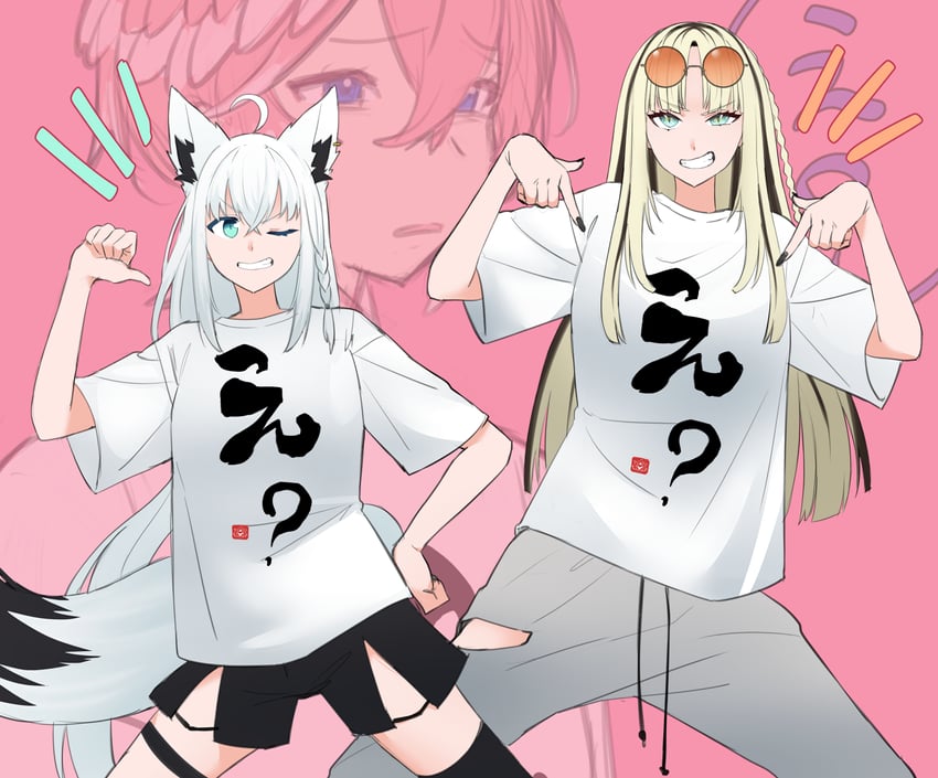 shirakami fubuki, takane lui, and koganei niko (hololive and 1 more) drawn by karakr_shin