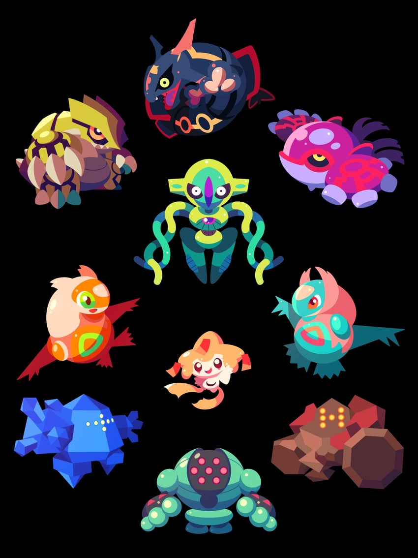 jirachi, latias, latios, rayquaza, kyogre, and 5 more (pokemon) drawn by shichi_(7cube_ori)