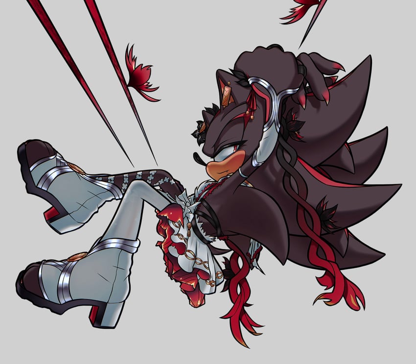 shadow the hedgehog and camellya (wuthering waves and 1 more) drawn by m_1k4ng
