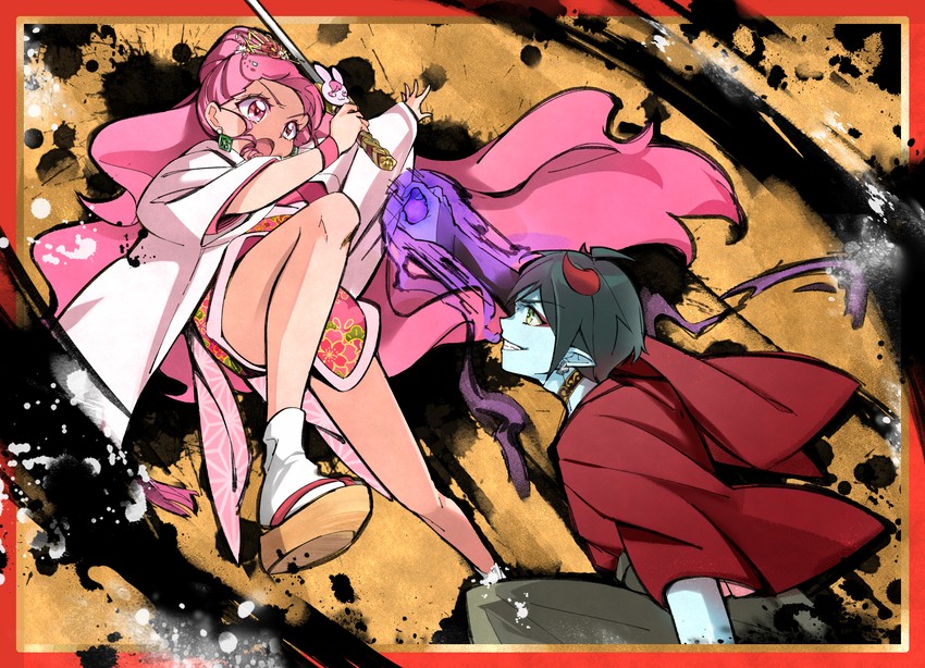 hanadera nodoka, cure grace, rabirin, and daruizen (precure and 1 more) drawn by kmcho_902
