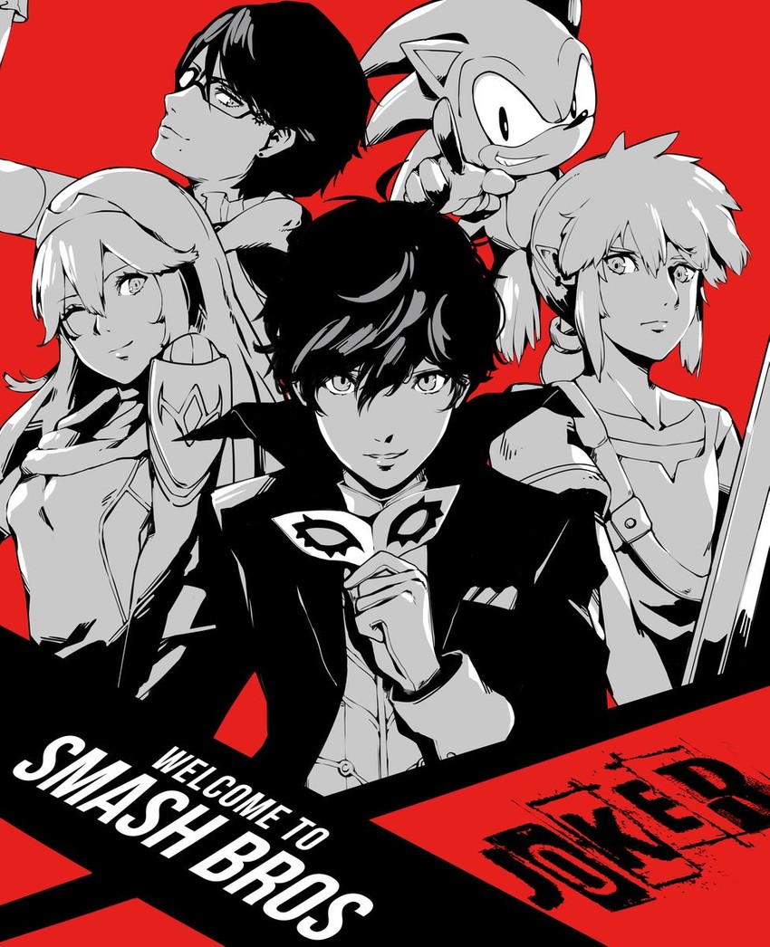link, lucina, sonic the hedgehog, amamiya ren, bayonetta, and 1 more (fire emblem and 9 more) drawn by j@ck