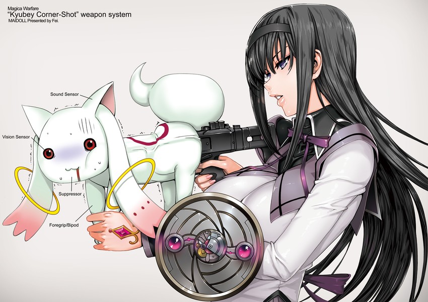 akemi homura and kyubey (mahou shoujo madoka magica) drawn by fei_(maidoll)