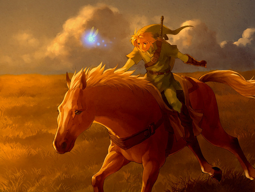 link, navi, and epona (the legend of zelda and 1 more) drawn by om_(carbohydratism)