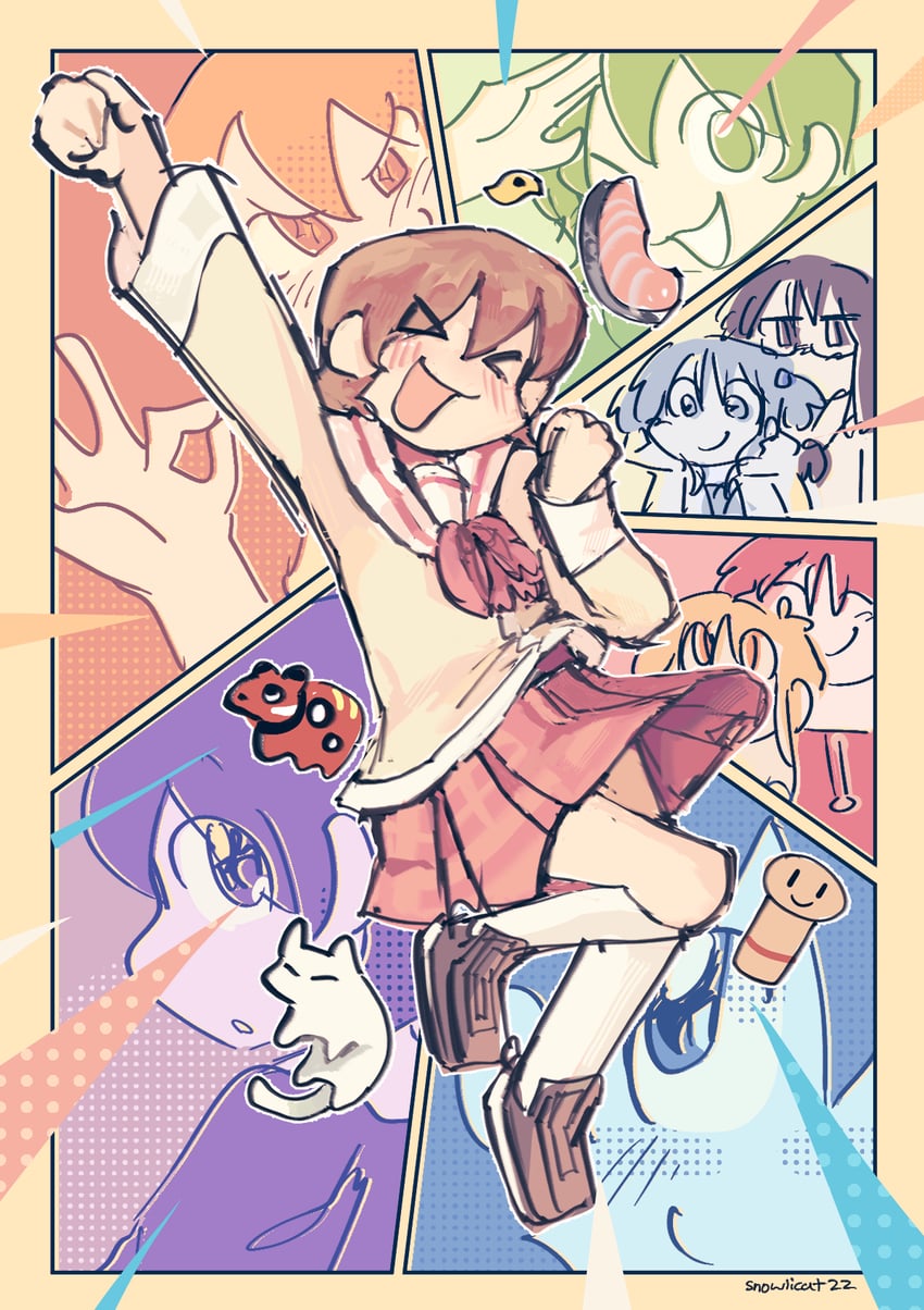 shinonome nano, naganohara mio, aioi yuuko, minakami mai, and professor shinonome (nichijou) drawn by snowii_cat