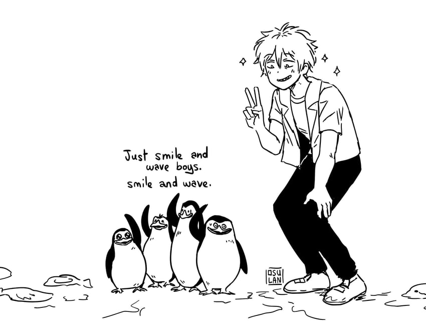 denji, skipper, rico, private, and kowalski (chainsaw man and 1 more) drawn by osulan