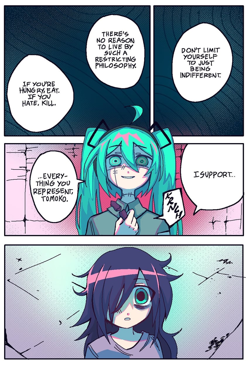 hatsune miku, kuroki tomoko, iori junpei, and mahito (vocaloid and 2 more) drawn by cocainia413