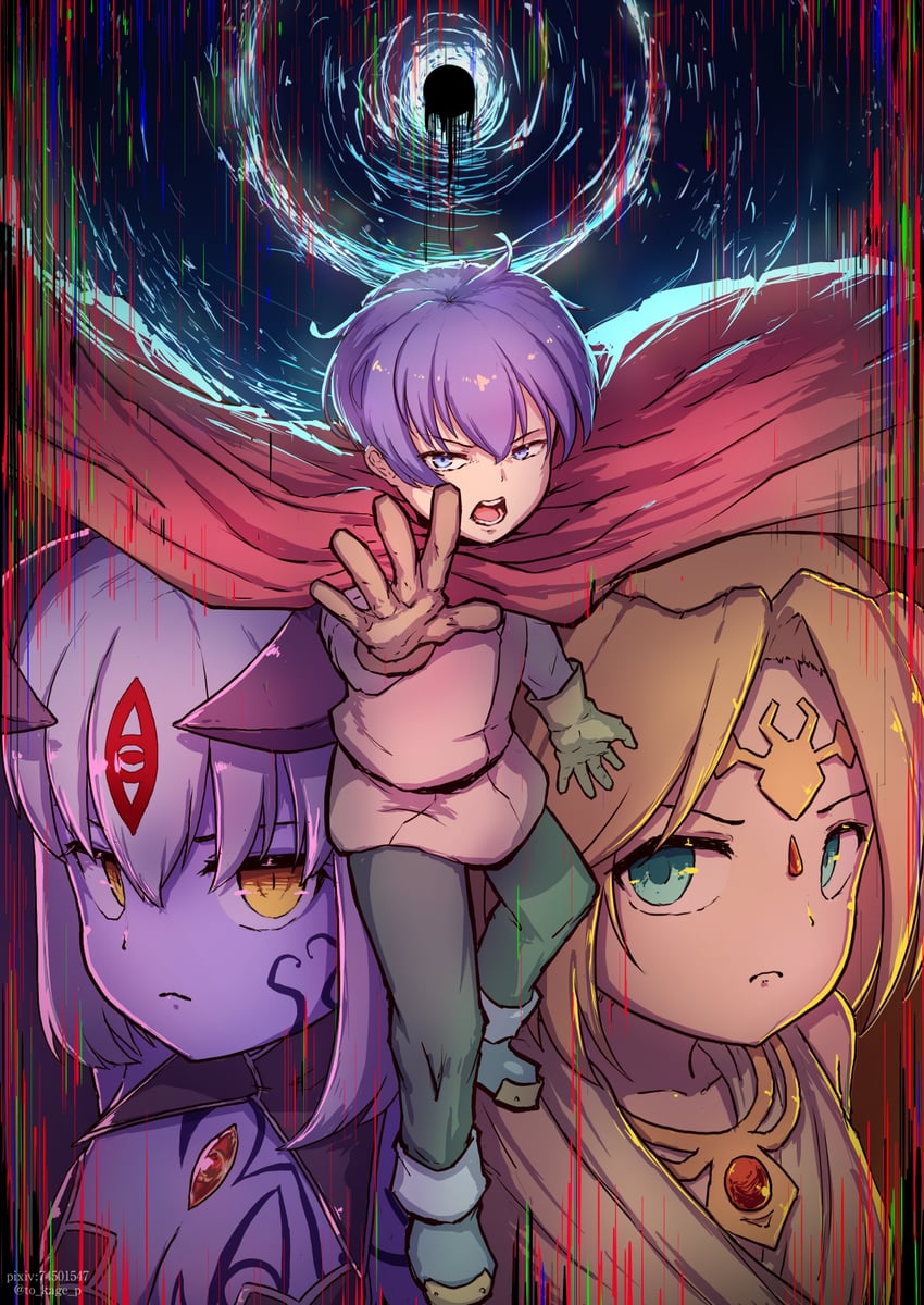 luka, alipheese fateburn xvi, and ilias (mon-musu quest! and 1 more) drawn by to_kage_p