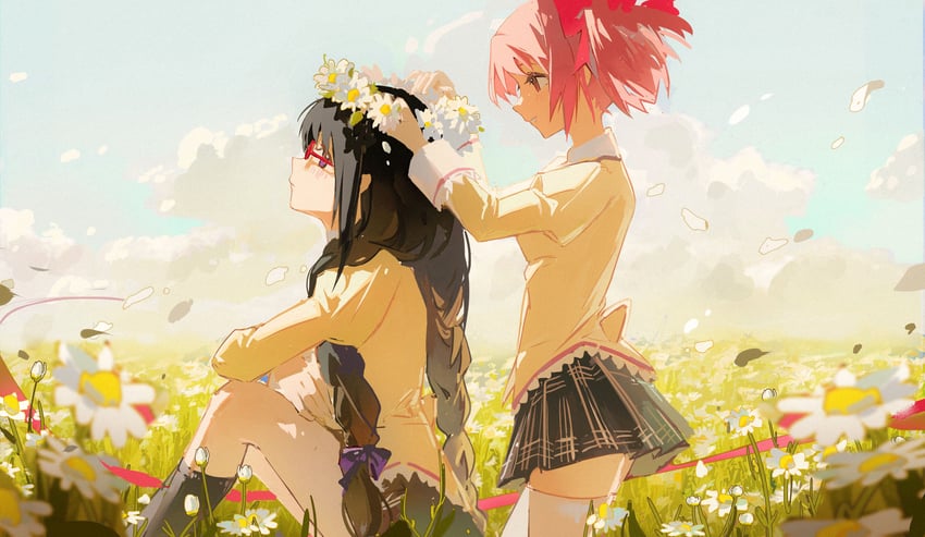 akemi homura and kaname madoka (mahou shoujo madoka magica) drawn by sliencio