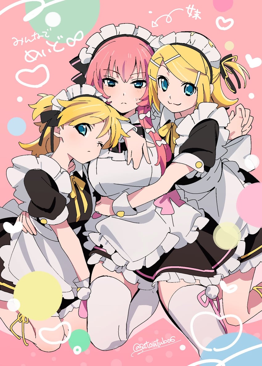 kagamine rin, kagamine len, megurine luka, and kagamine lenka (vocaloid) drawn by satou_asuka