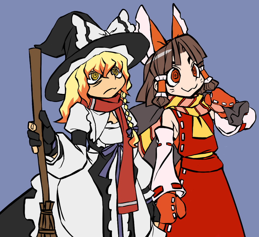 hakurei reimu, kirisame marisa, benikurage, and mars (touhou and 1 more) drawn by scotch_(cookie)