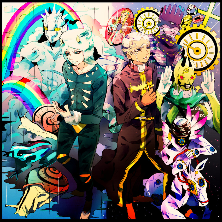enrico pucci, weather report, whitesnake, made in heaven, perla pucci, and 1 more (jojo no kimyou na bouken and 1 more) drawn by yyy246