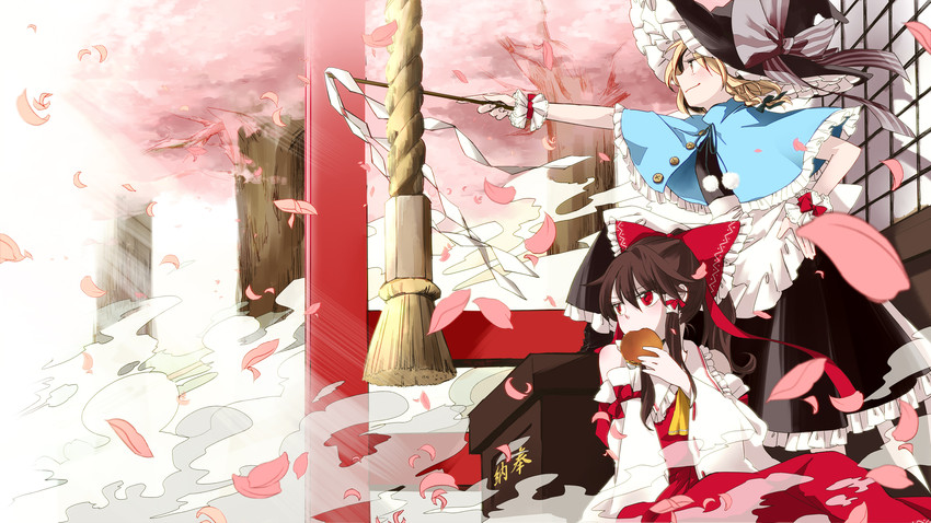 hakurei reimu and kirisame marisa (touhou) drawn by yonu_(yonurime)