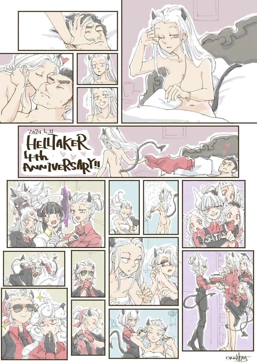 lucifer, modeus, justice, helltaker, cerberus, and 5 more (helltaker) drawn by root_12047841