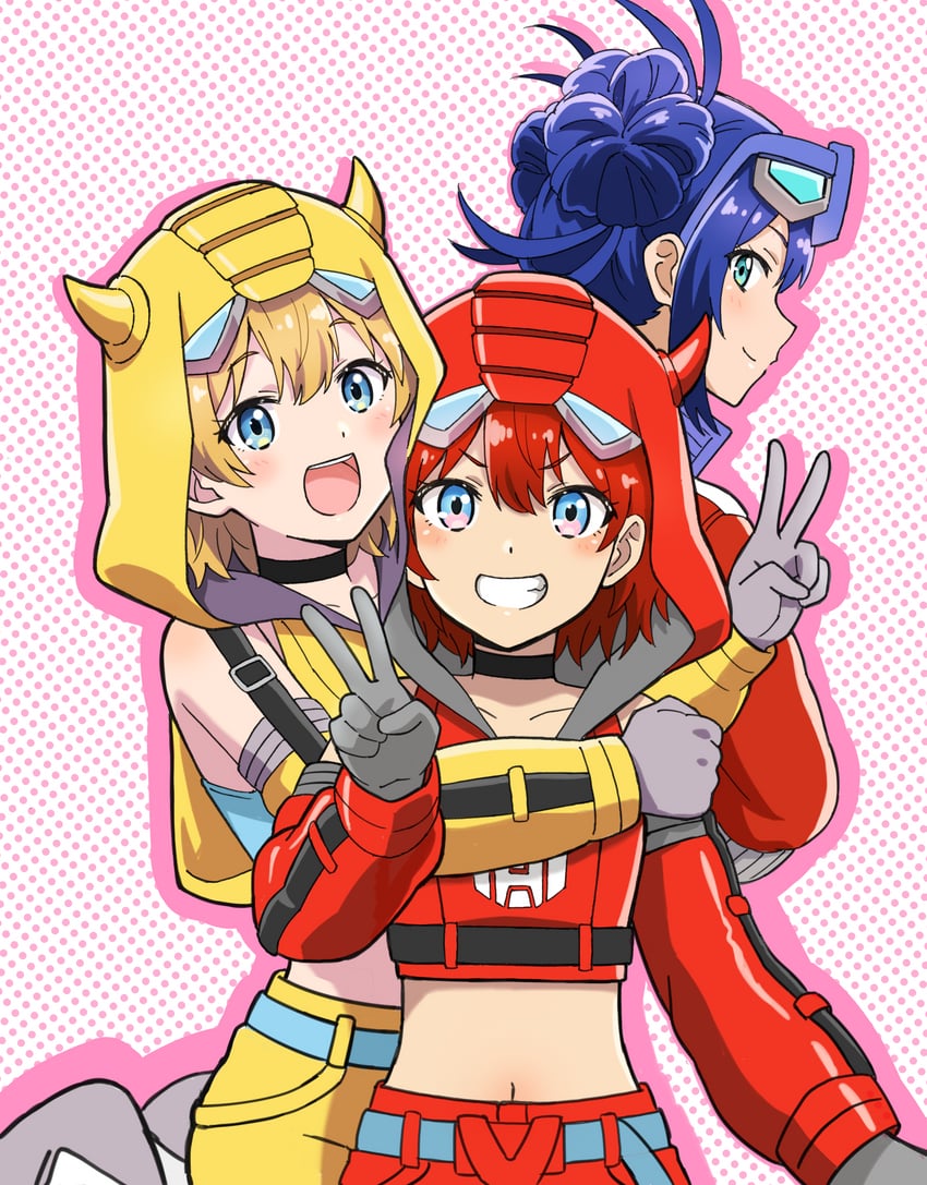 optimus prime, cliffjumper, and bumblebee (transformers and 1 more) drawn by komagoma
