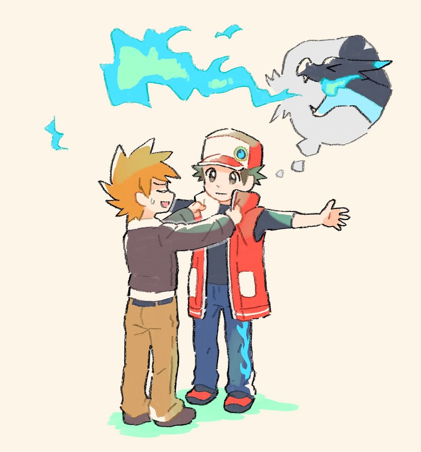 red, blue oak, charizard, and mega charizard x (pokemon and 2 more) drawn by torinoko_(miiko_draw)