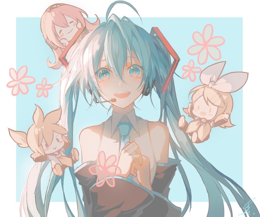 hatsune miku, kagamine rin, kagamine len, and megurine luka (vocaloid) drawn by saihate_(d3)