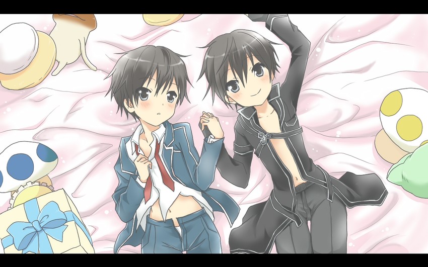 kirito and nameko (sword art online and 2 more) drawn by nyame