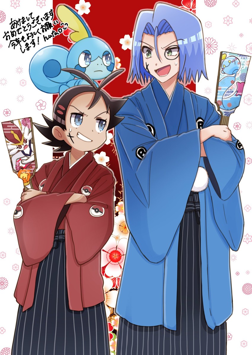 james, sobble, goh, cinderace, and chimecho (pokemon and 1 more) drawn by hutao_poke
