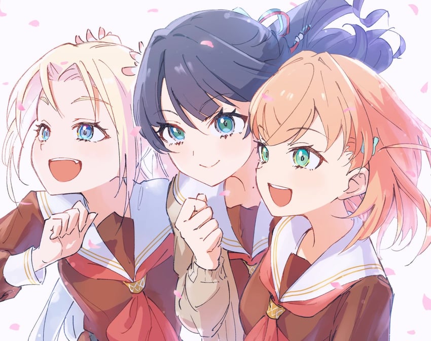 hinoshita kaho, murano sayaka, and osawa rurino (love live! and 1 more) drawn by lao_ren_xing
