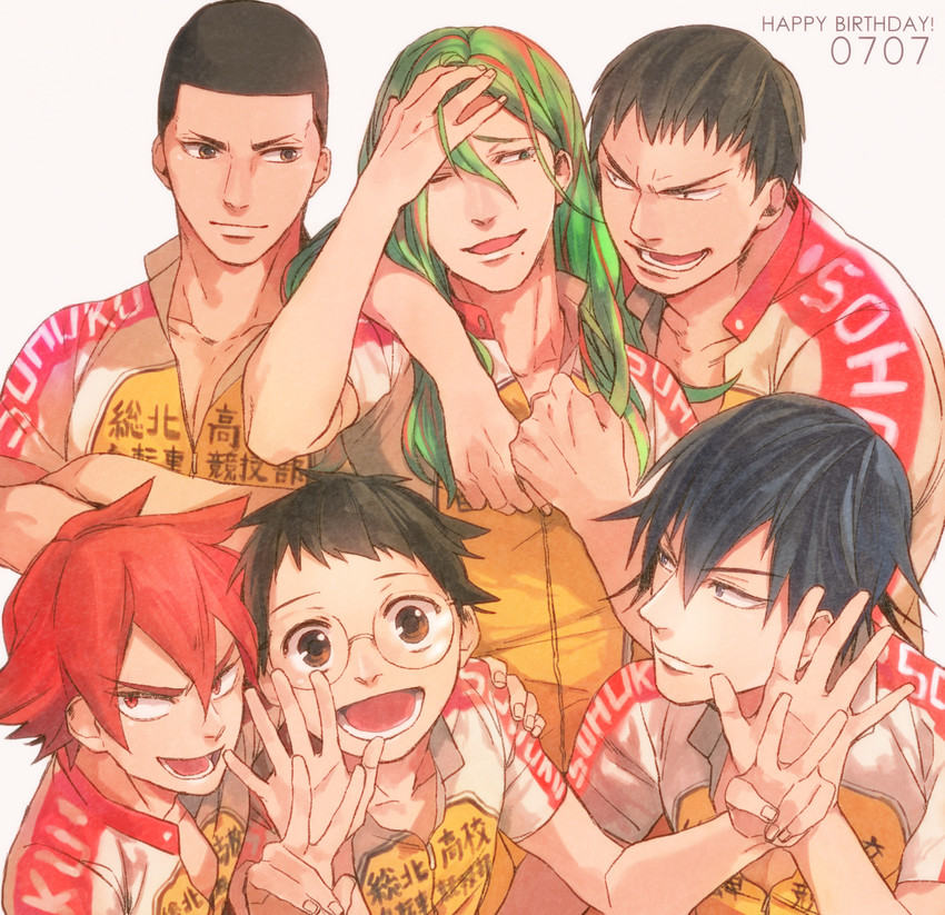 makishima yuusuke, onoda sakamichi, naruko shoukichi, imaizumi shunsuke, tadokoro jin, and 1 more (yowamushi pedal) drawn by ushino_(ganet)
