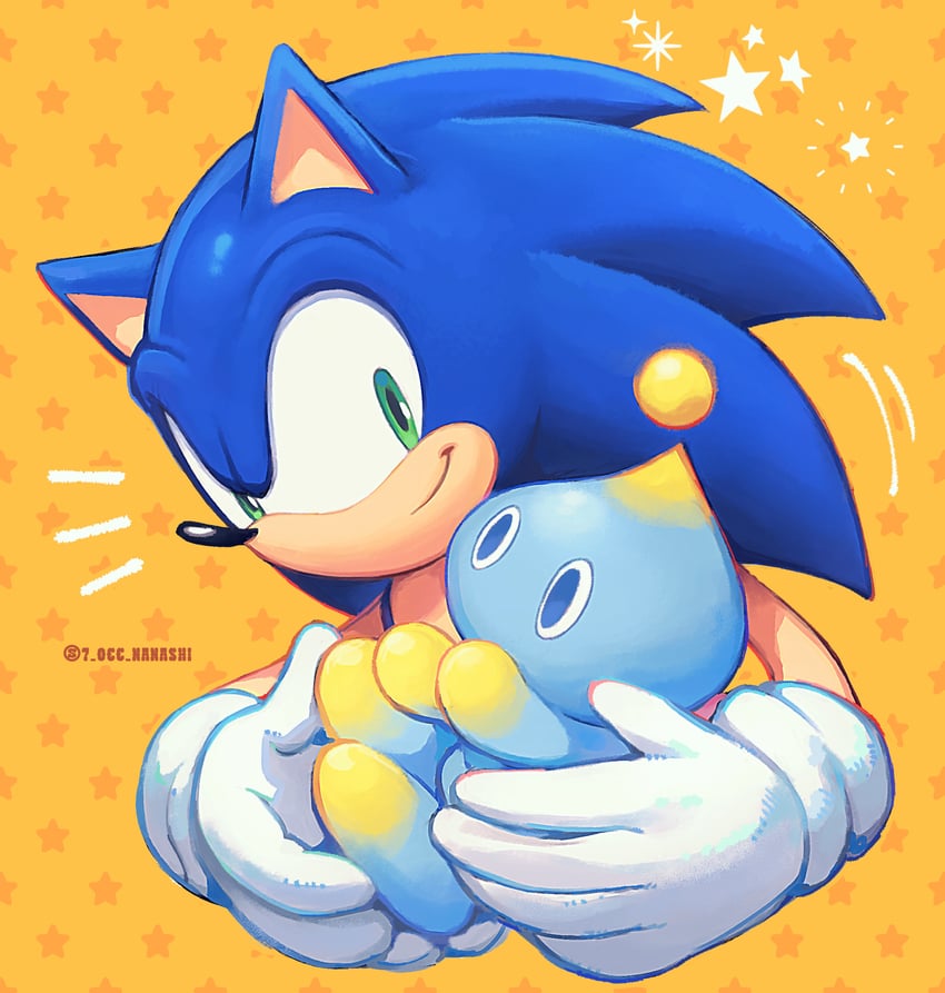 sonic the hedgehog and neutral chao (sonic) drawn by show_chiku-by