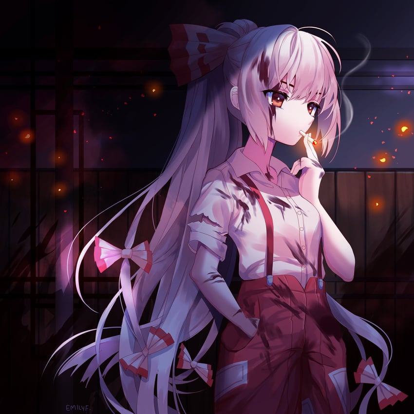 fujiwara no mokou (touhou and 1 more) drawn by shianebulae