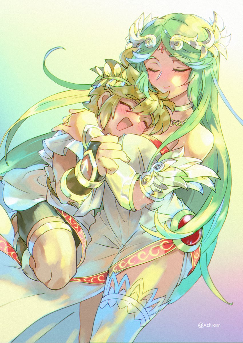 palutena and pit (kid icarus and 1 more) drawn by moenyan2