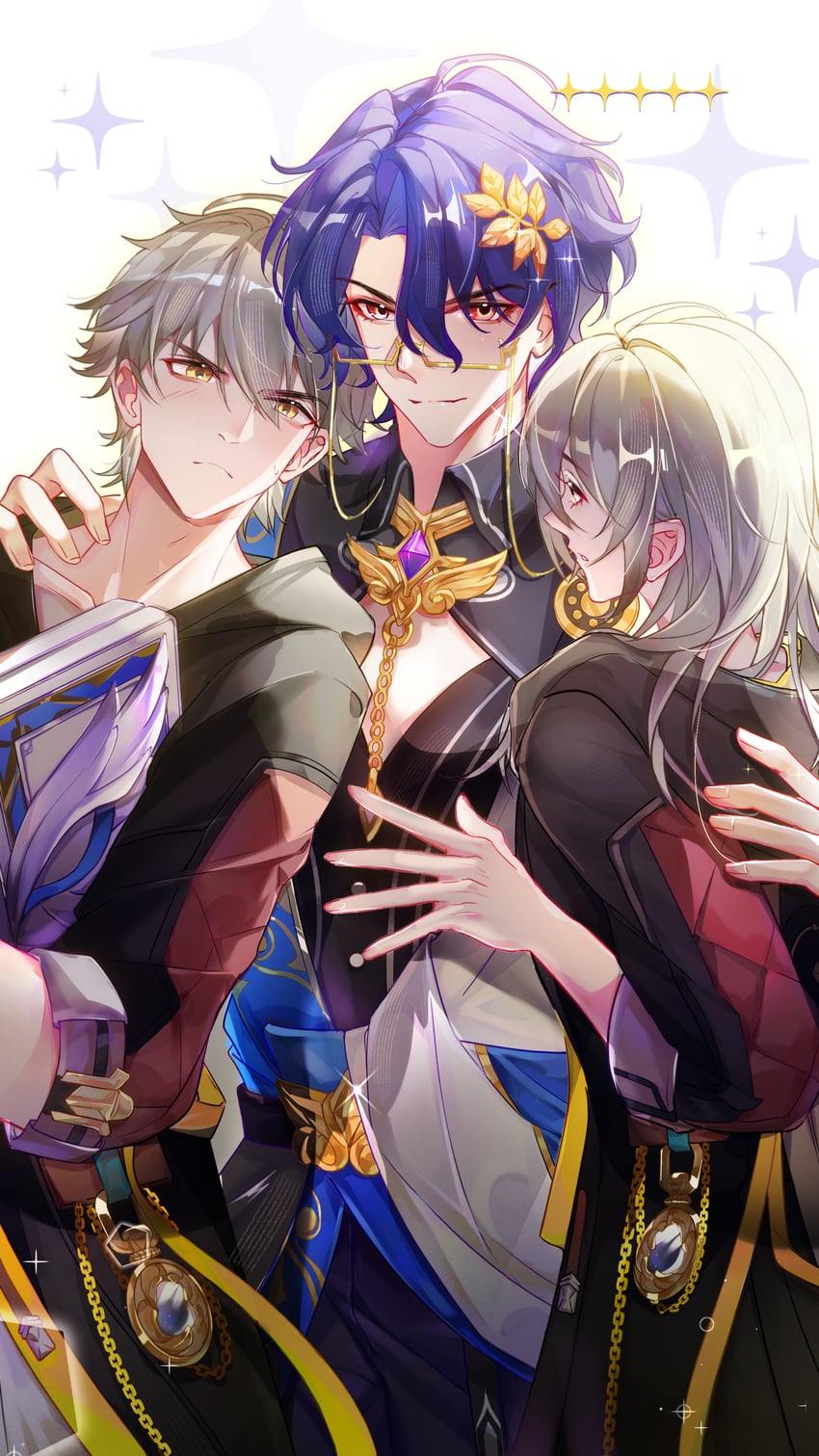 trailblazer, stelle, caelus, and dr. ratio (honkai and 1 more) drawn by shenjudongmandabanban
