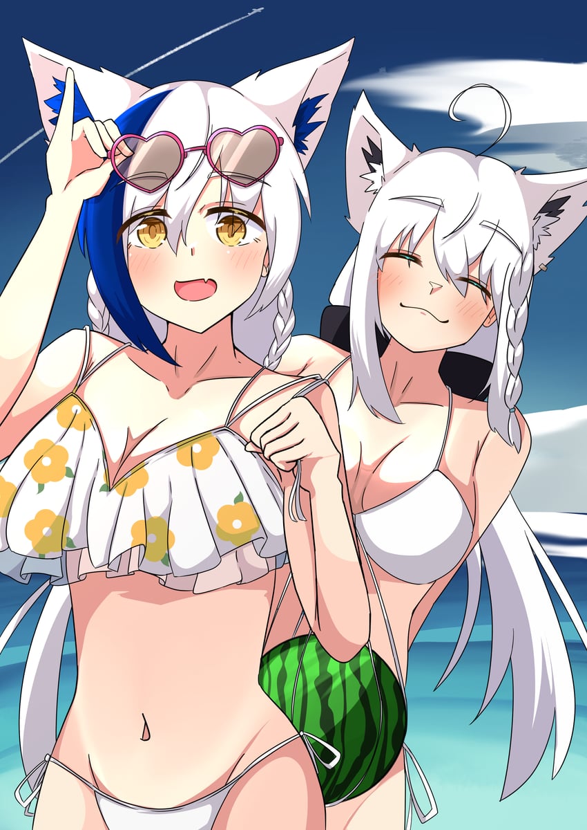 shirakami fubuki and aomiya yozuri (hololive and 1 more) drawn by sasamiya
