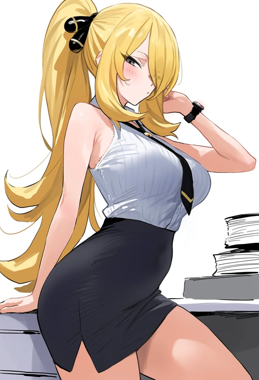 cynthia (pokemon and 1 more) drawn by aiart_fring