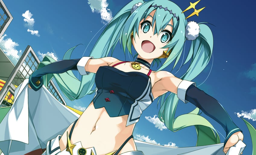 hatsune miku and racing miku (vocaloid and 1 more) drawn by shikei
