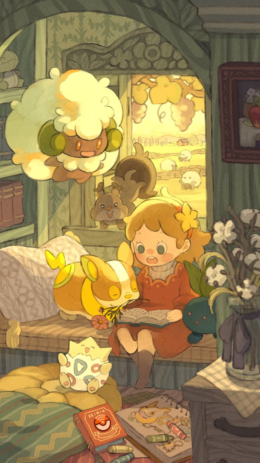 yamper, togepi, wooloo, oddish, whimsicott, and 2 more (pokemon) drawn by tofumaabo