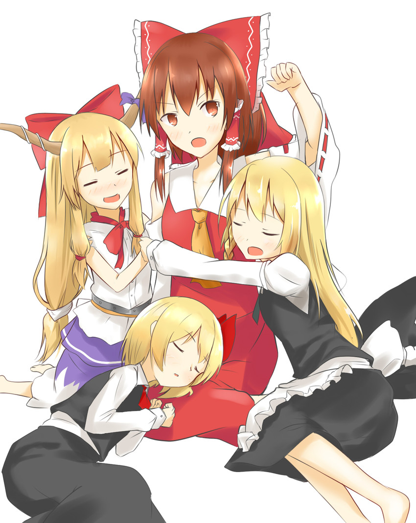 hakurei reimu, kirisame marisa, rumia, and ibuki suika (touhou) drawn by izumi_subaru