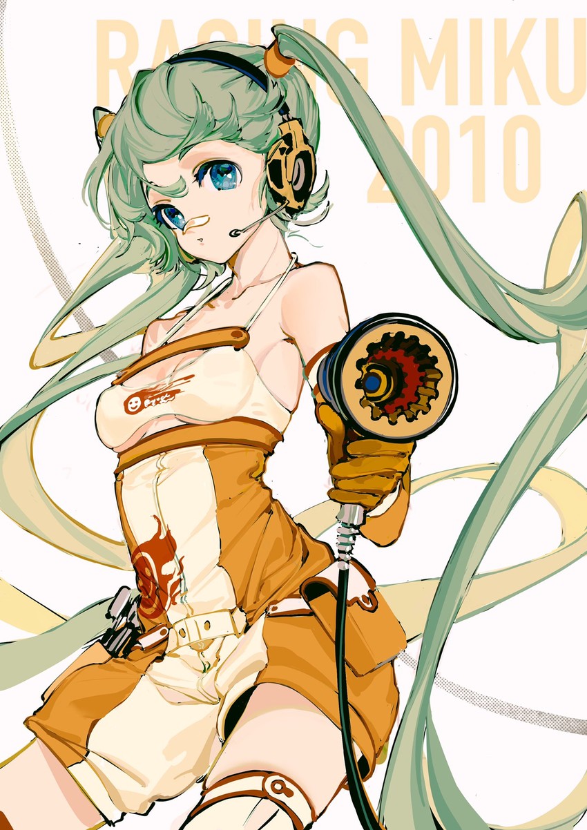 hatsune miku and racing miku (vocaloid and 1 more) drawn by rumoon