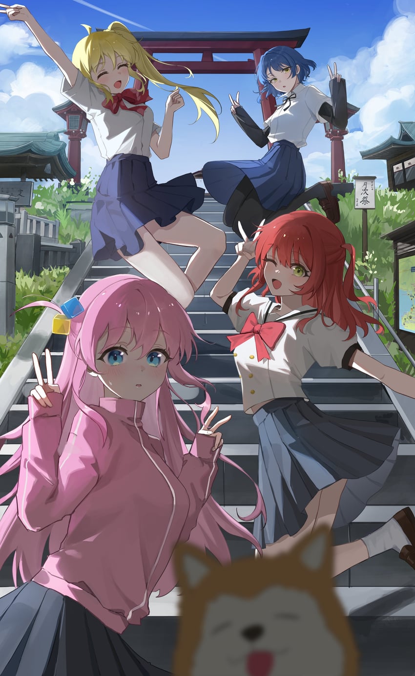 gotoh hitori, kita ikuyo, ijichi nijika, yamada ryo, and jimihen (bocchi the rock!) drawn by shupami