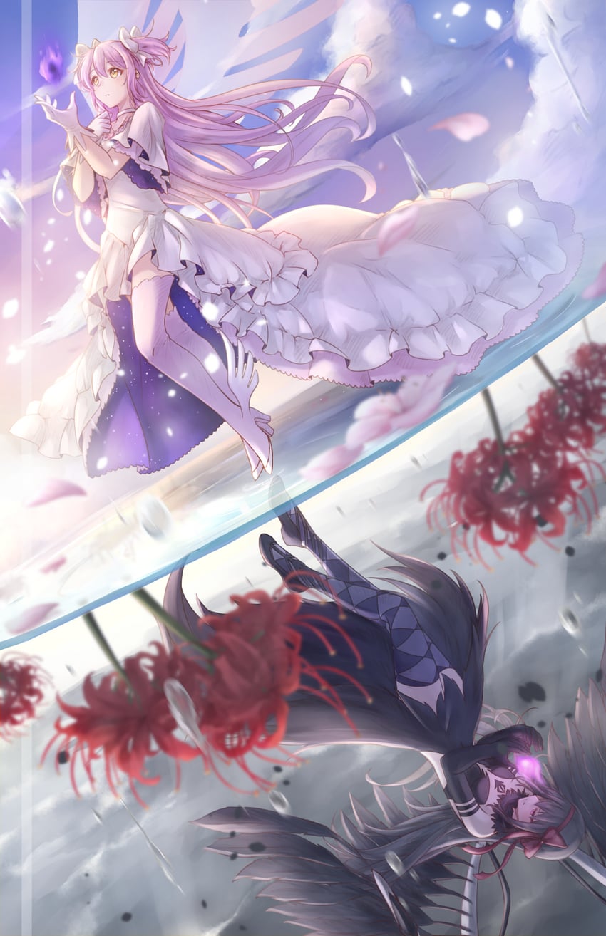akemi homura, kaname madoka, ultimate madoka, and akuma homura (mahou shoujo madoka magica and 1 more) drawn by limitless_skye