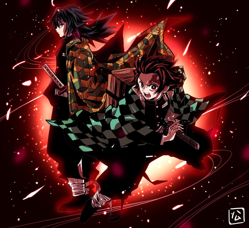 kamado tanjirou and tomioka giyuu (kimetsu no yaiba) drawn by yuyu_hamu86