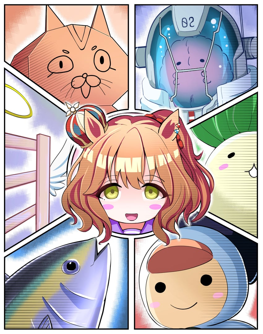 trainer, matikanefukukitaru, aston machan, kii-kun, tomachop, and 1 more (umamusume and 1 more) drawn by torinosukei