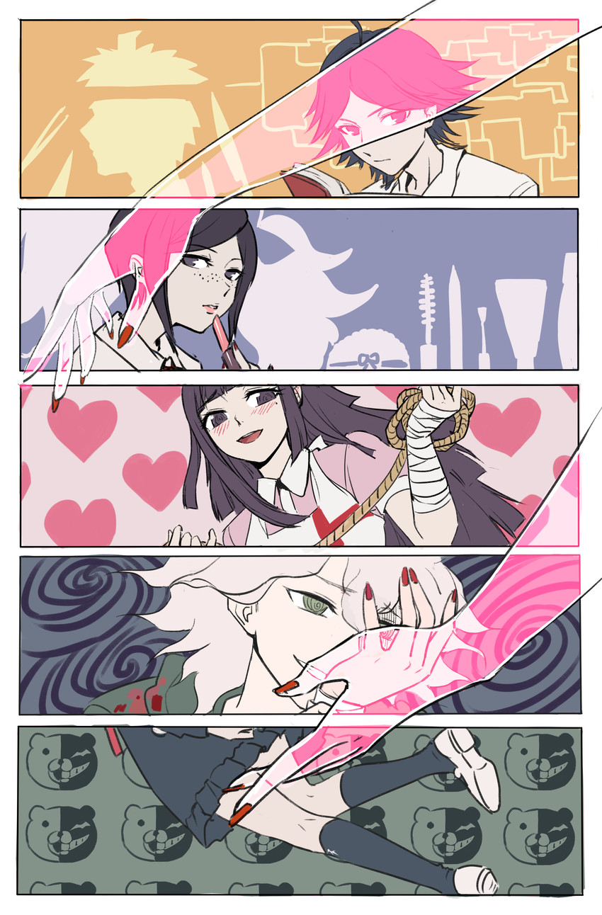 komaeda nagito, hinata hajime, enoshima junko, tsumiki mikan, ikusaba mukuro, and 2 more (danganronpa and 4 more) drawn by inseki_tarou