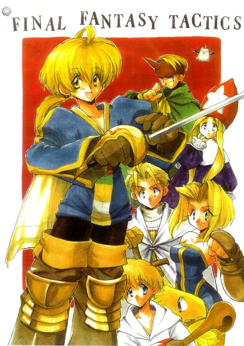 moogle, ramza beoulve, white mage, monk, time mage, and 2 more (final fantasy and 1 more) drawn by ankokuseijin