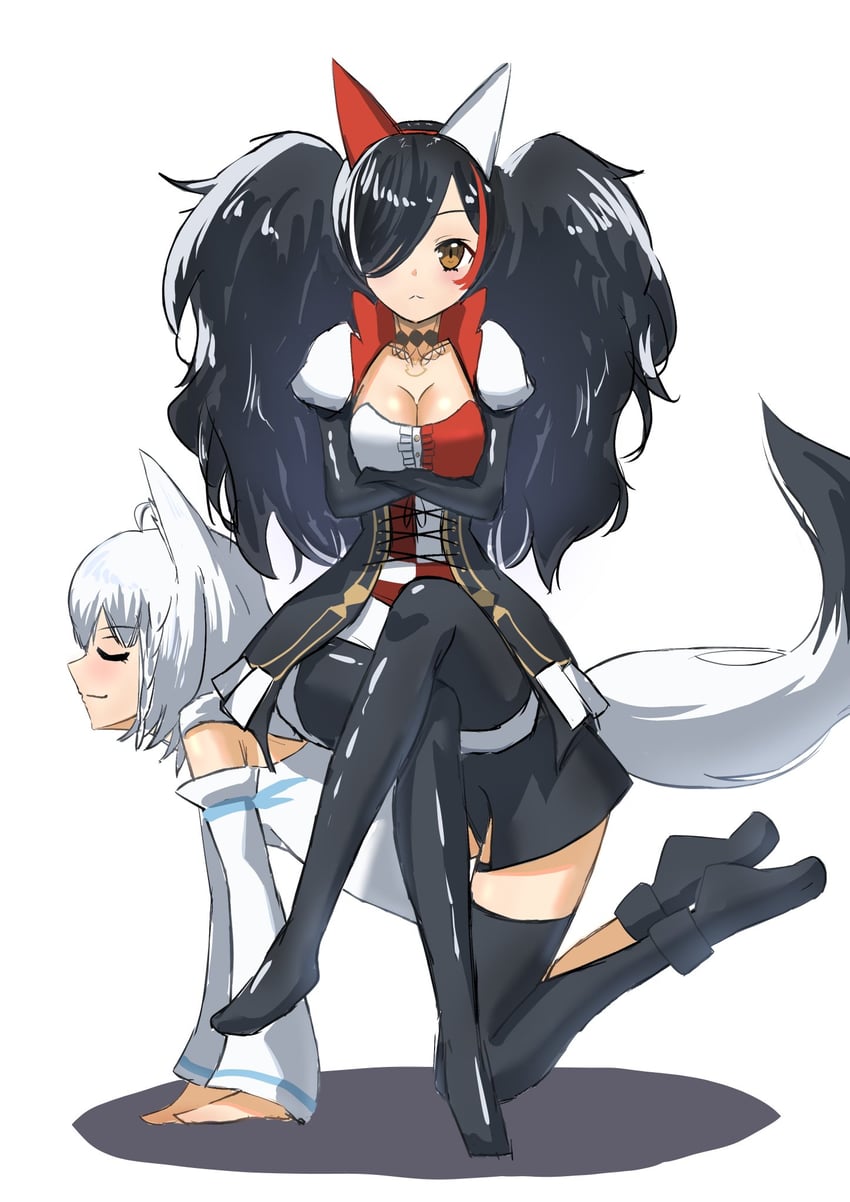 shirakami fubuki and ookami mio (hololive) drawn by kyo_se