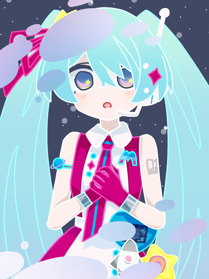 hatsune miku and magical mirai miku (vocaloid and 2 more) drawn by umitukisan