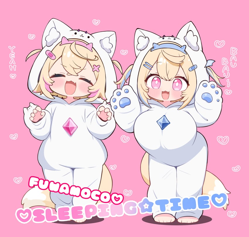 fuwawa abyssgard and mococo abyssgard (hololive and 1 more) drawn by kani_bonara