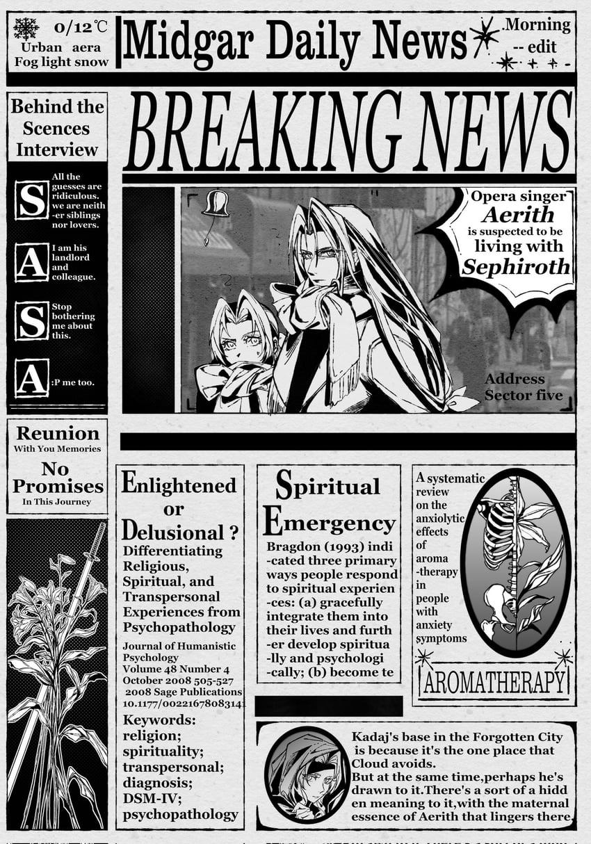 aerith gainsborough and sephiroth (final fantasy and 4 more) drawn by zdax20001212