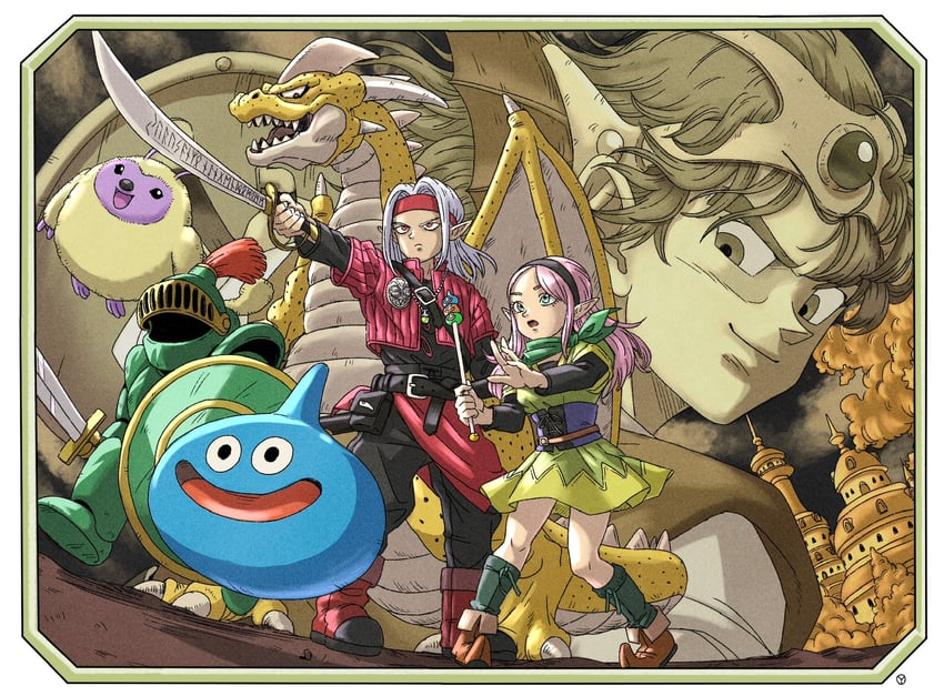 slime, hero, pisaro, rosalie, slime stack, and 3 more (dragon quest and 2 more) drawn by yuto_sakurai
